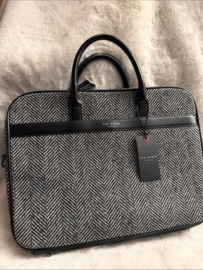 Ted Baker Black & White Herringbone Laptop Bag